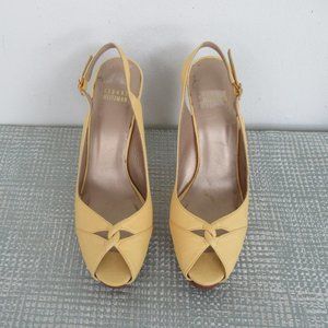 Stuart Weitzman Platform Leather Slingback Sandal Peep Toe Shoes Size 8 Yellow